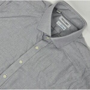 Twillory Button Up Shirt Men 17  34/35 Safe Cotton Long Sleeve Non Iron Gray AOP